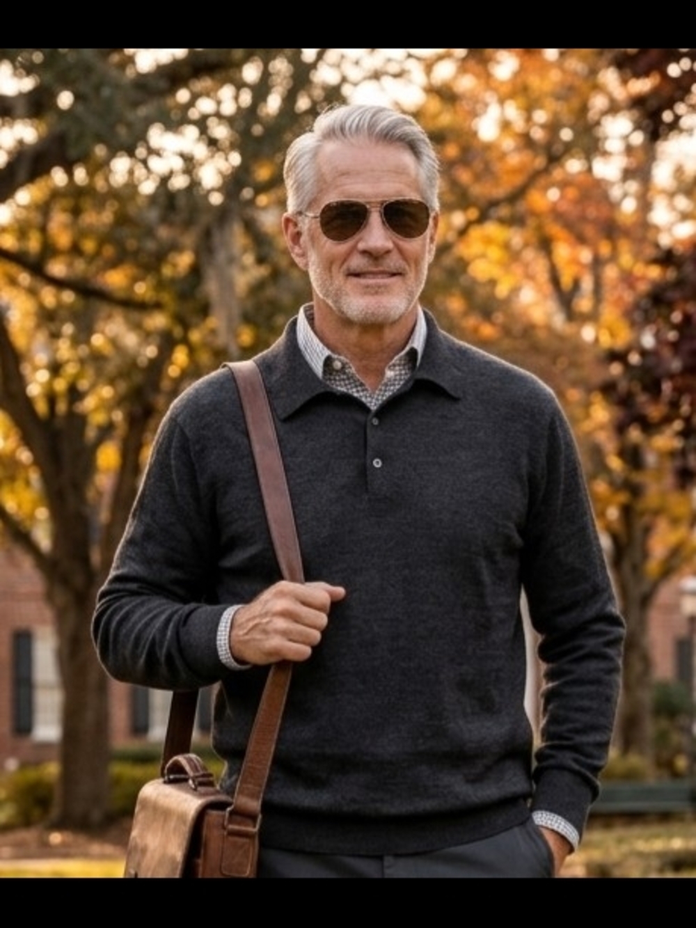 Alan Flusser 100% Merino Wool Long Sleeve Polo Sweater — Charcoal Gray — Men XXL